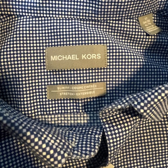 Men’s Micheal Kors Slimfit long sleeved dress shirt blue & white checker size XL - Picture 5 of 6